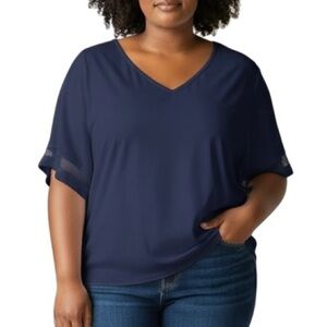 Lilly Pulitzer Short Sleeve Blouse - Large - Navy Blue Sheer Overlay - Like New